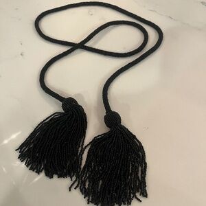 Vintage Black Beaded Tassel Belt / Necklace, Adjustable Size, Like New